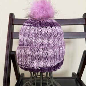 Purple Knit Beanie with Pom Pom